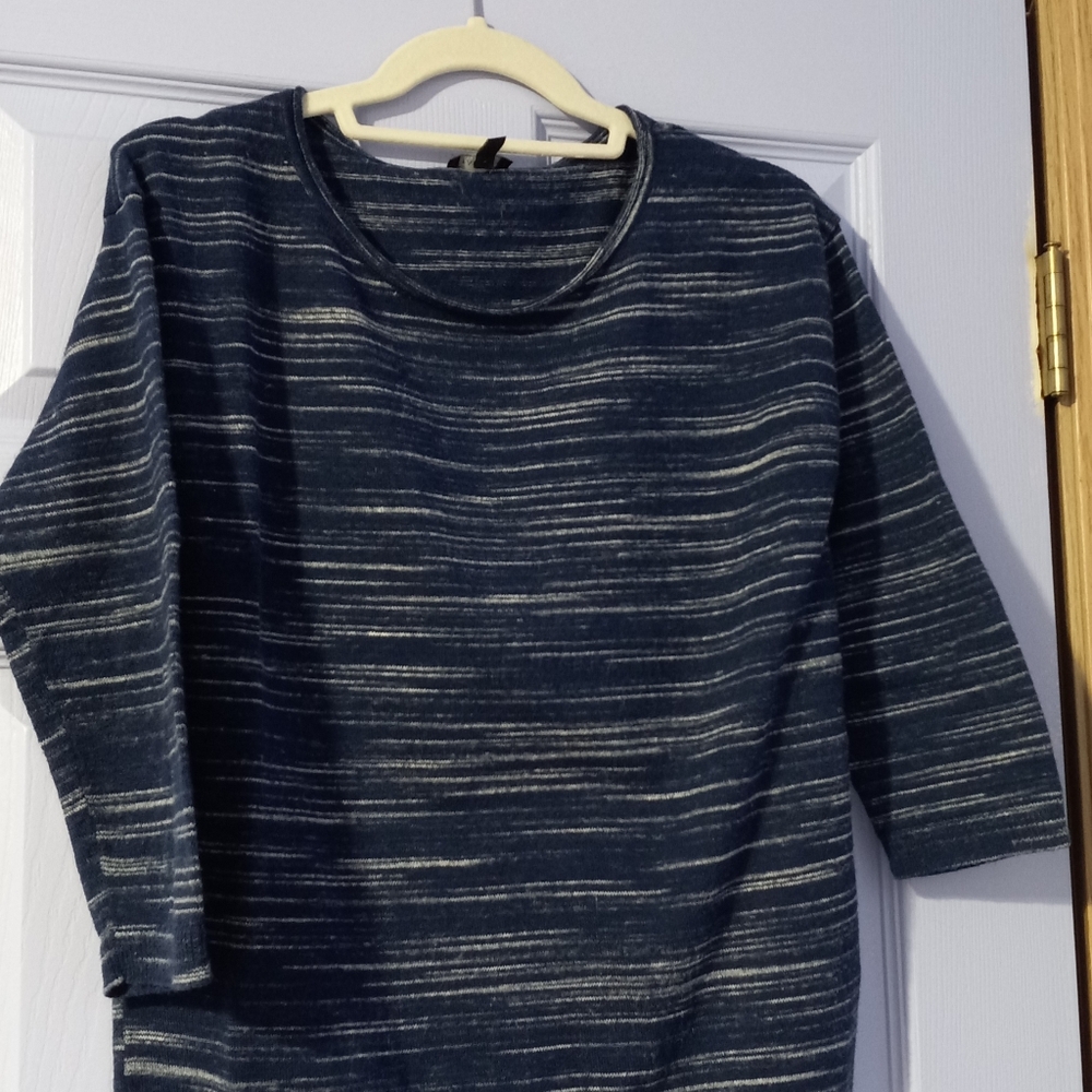 Talbots Navy and White Space-Dyed Scoop Neck Sweater